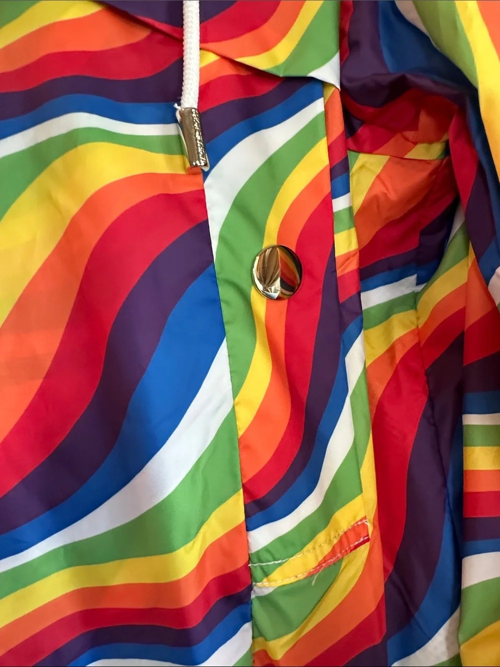 NWT Michael Kors Rainbow Wave Zip-Front Hooded Bomber Jacket - Multicolor